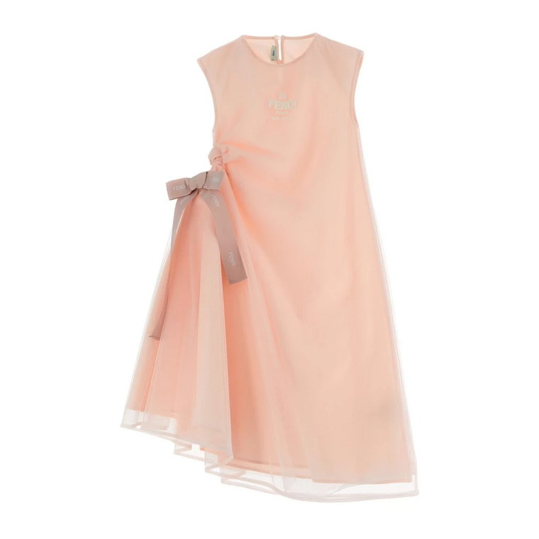 Urocza różowa sukienka z tiulu dla małych fashionistek Fendi