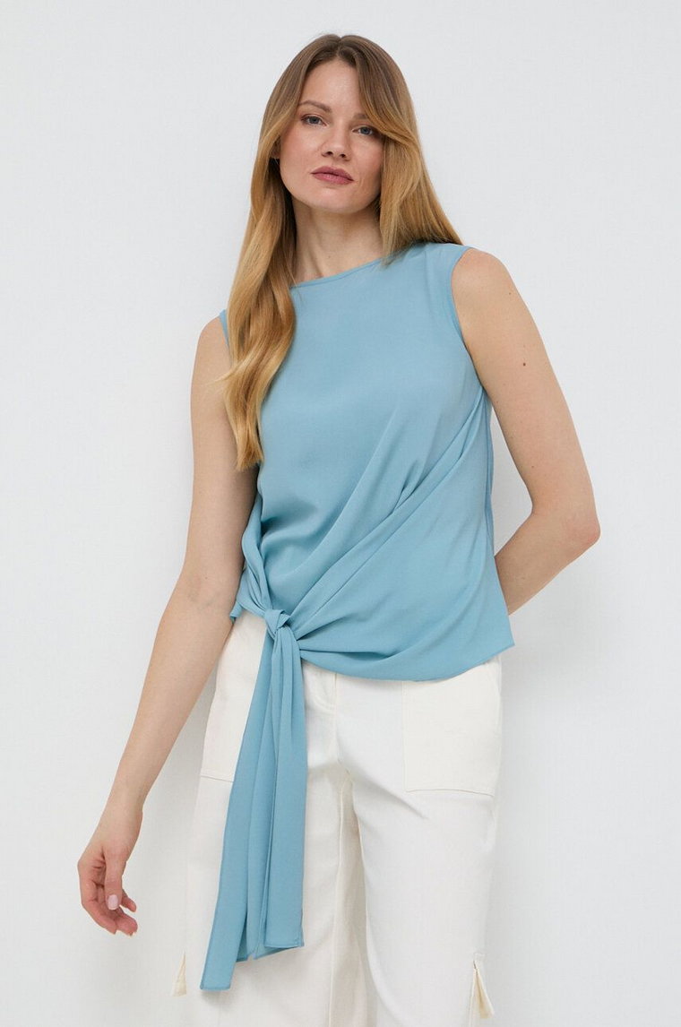 Weekend Max Mara top z domieszką jedwabiu kolor niebieski gładka 2415941152600