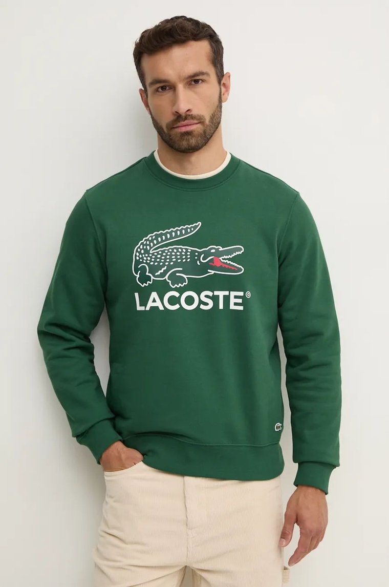 Lacoste bluza bawełniana męska kolor zielony z nadrukiem