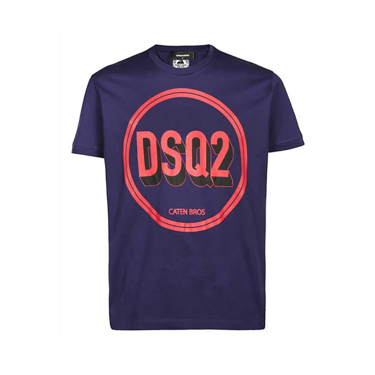 Niebieska Koszulka z Logo i Drukowanym Dsq2 Dsquared2