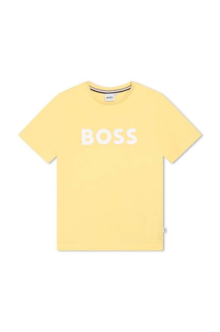 BOSS t-shirt bawełniany dziecięcy kolor żółty z nadrukiem