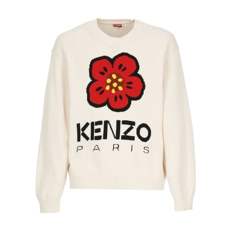 Biała Sweter z mieszanki bawełny z logo Boke Flower Kenzo