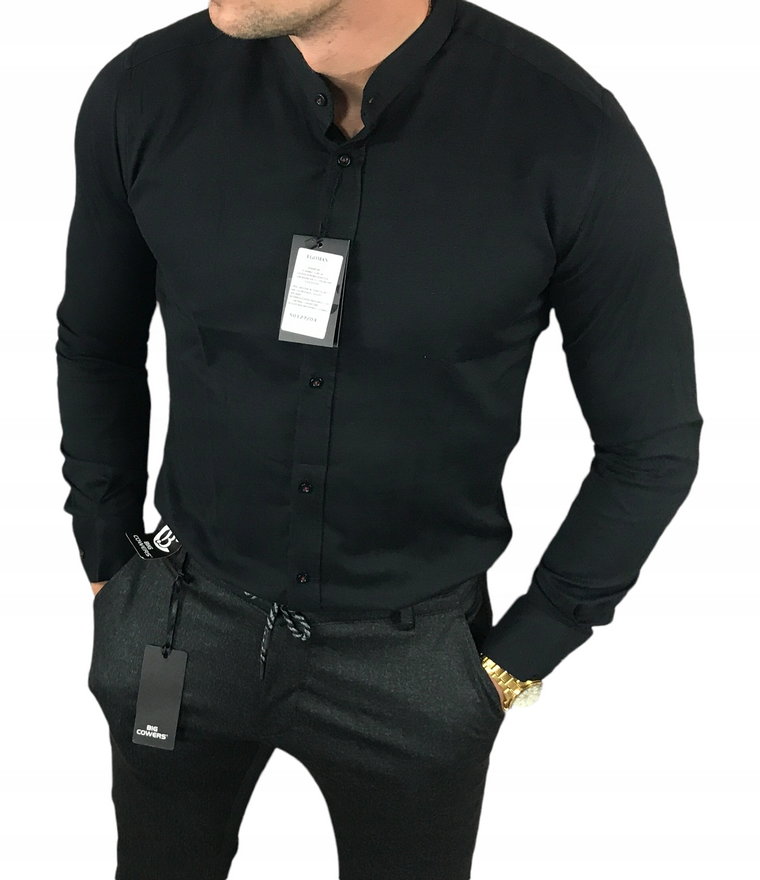 Koszula slim fit ze stójką czarna EGO01 S