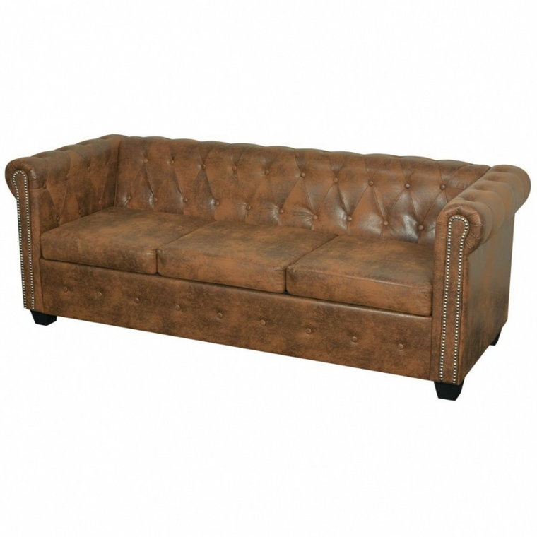 Trzyosobowa sofa Chesterfield ze sztucznej skóry, brązowa kod: V-243620