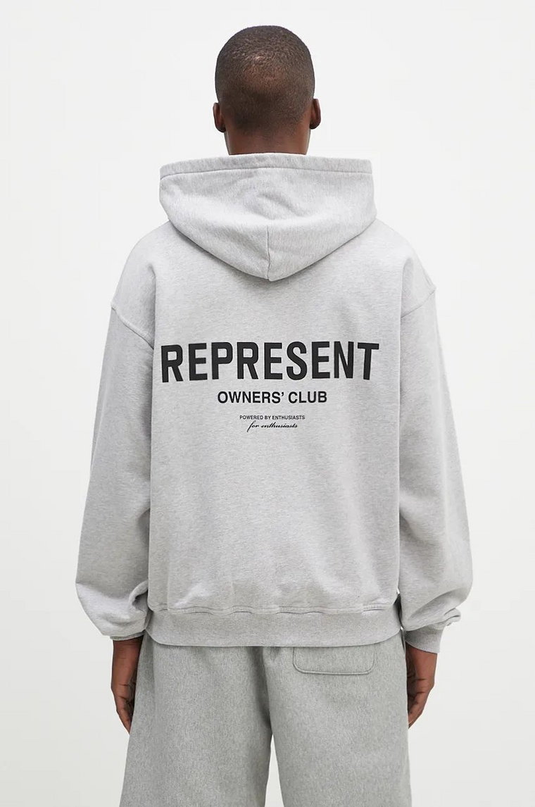 Represent bluza bawełniana Represent Owners Club Zip Hoodie męska kolor szary z kapturem z nadrukiem OCM41122.158