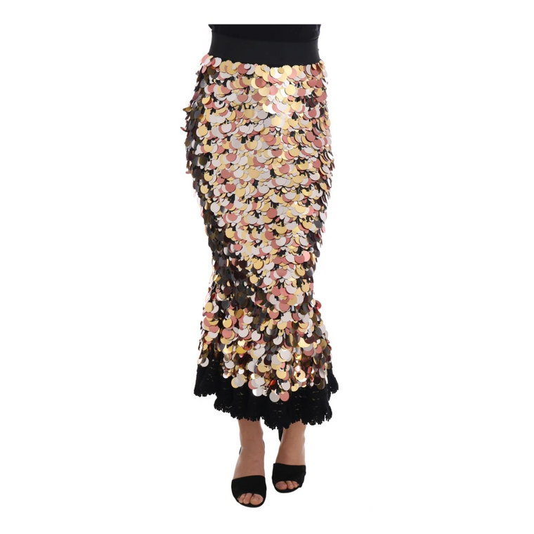 Gold Sequined Peplum High Waist Skirt Dolce & Gabbana