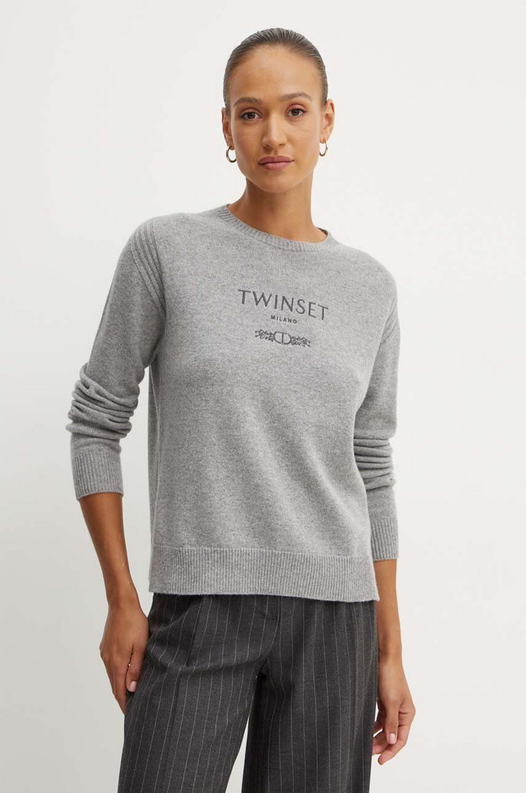 Twinset sweter z domieszką wełny damski kolor szary lekki 242TP3800
