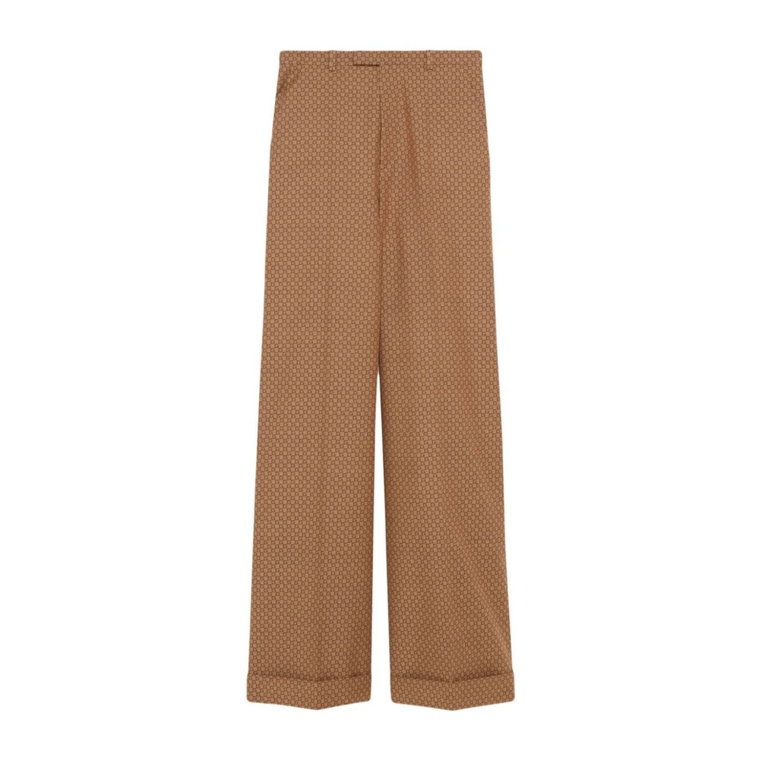 Beige/Brown GG Damier Spodnie o szerokich nogawkach Gucci