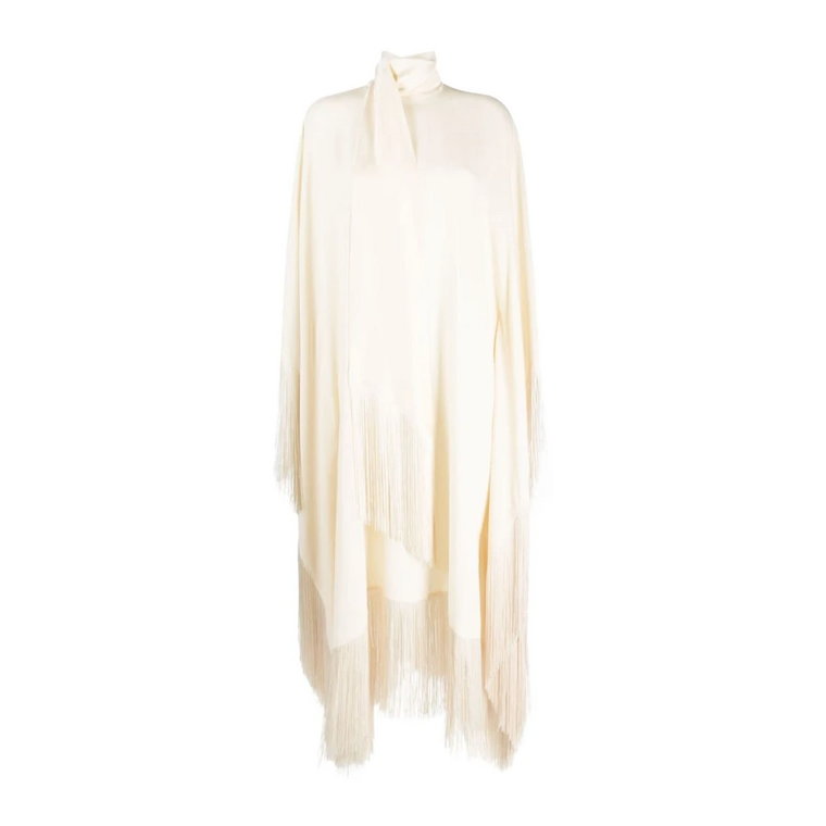 Ivory Fringed Midi Sukienka z Wysokim Kołnierzem Taller Marmo