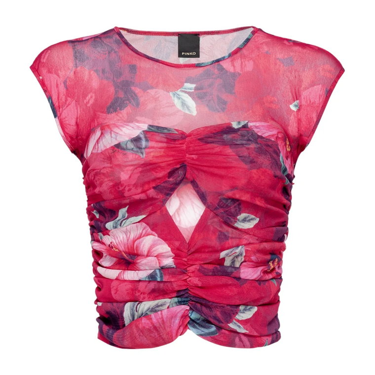 Crop Top z Kwiatowym Printem Hibiskusa Pinko