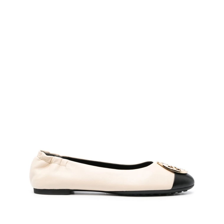 Kremowe i Złote Cap Toe Ballet Flats Tory Burch