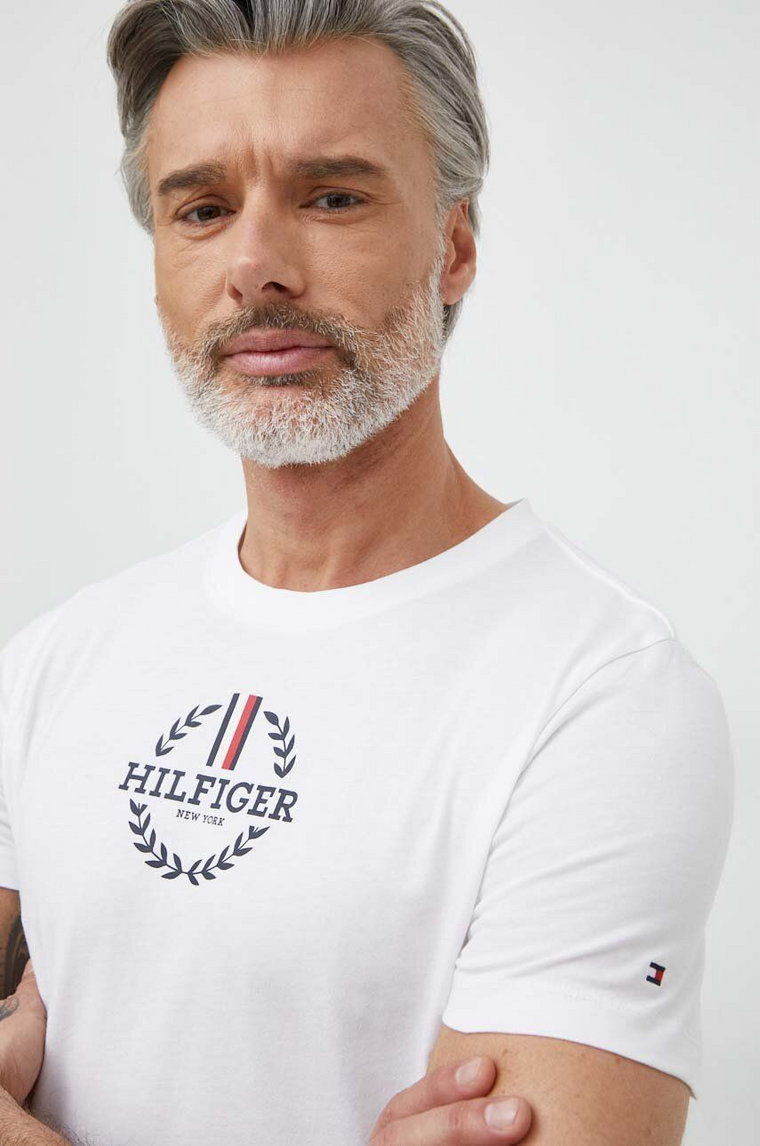 Tommy Hilfiger t-shirt bawełniany męski kolor biały z nadrukiem