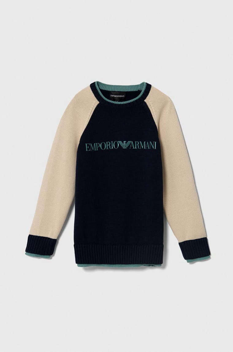 Emporio Armani sweter bawełniany dziecięcy kolor granatowy lekki