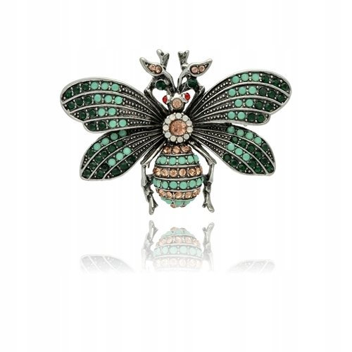Broszka duży chrząszcz z kryształkami miętowymi vintage broszka owad