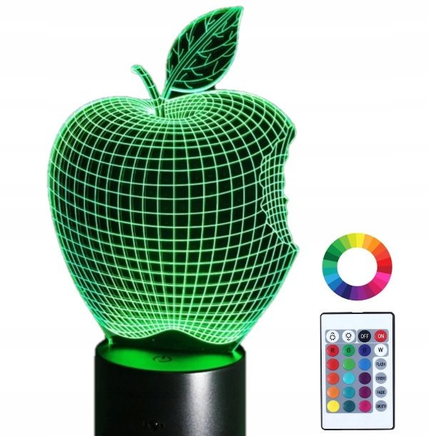 Lampka Nocna LED 3D Led Jabłko Owoc Grawer Imię Apple