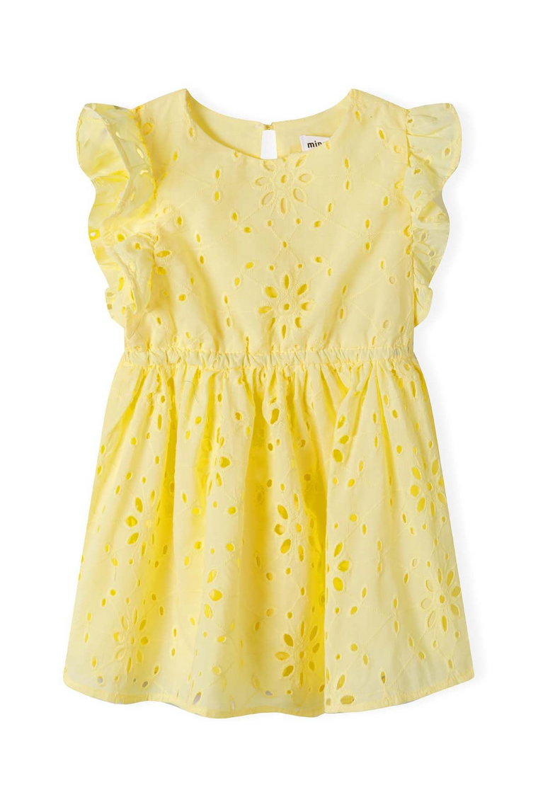 Letnia dziewczęca sukienka żółta z haftowanej tkaniny