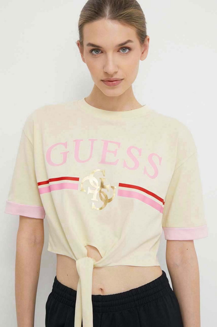 Guess t-shirt bawełniany MYLAH damski kolor żółty V4GI00 I3Z14