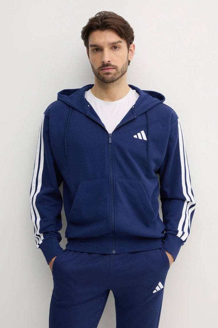 adidas bluza Essentials męska kolor granatowy z kapturem wzorzysta JE6341