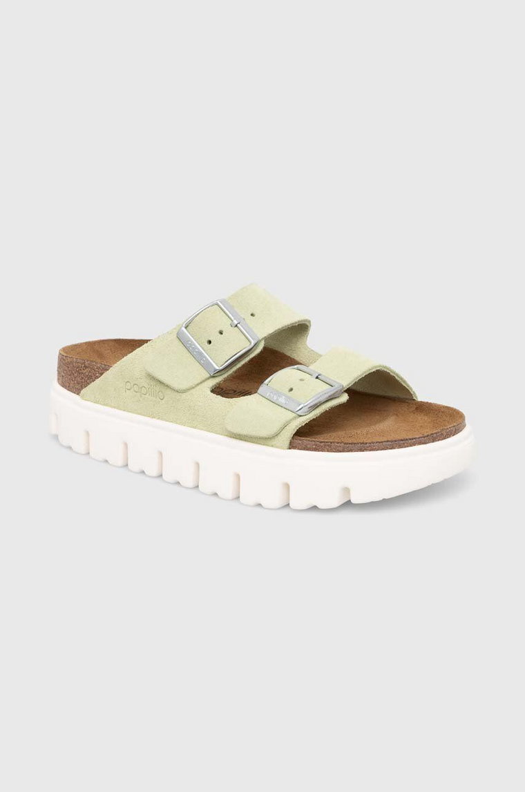 Birkenstock klapki zamszowe BIRKENSTOCK X PAPILLIO Arizona Chunky damskie kolor zielony 1026888