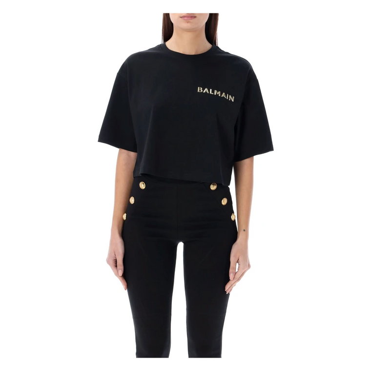 Złote Logo Cropped Tee Balmain