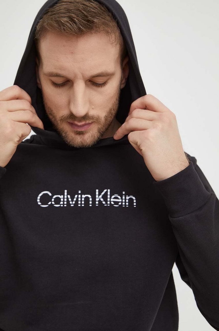 Calvin Klein bluza bawełniana męska kolor czarny z kapturem z nadrukiem