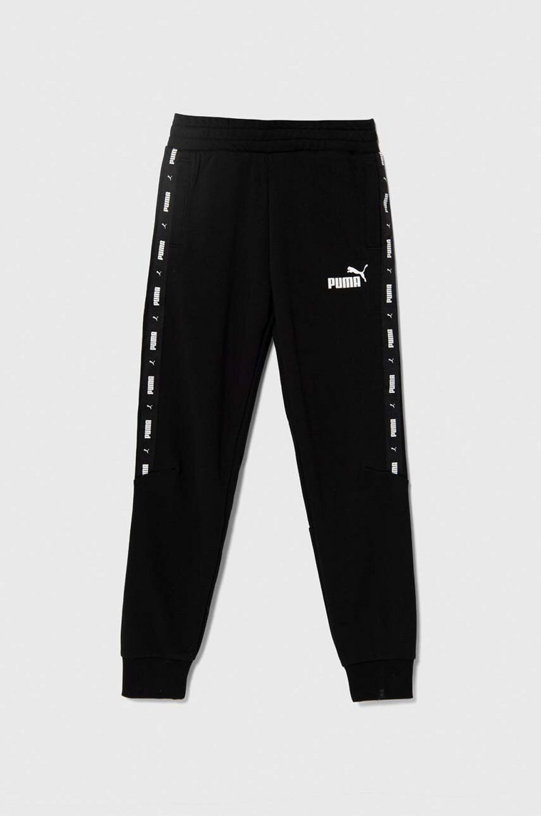 Puma spodnie dresowe dziecięce ESS Tape Sweatpants TR cl kolor czarny z nadrukiem