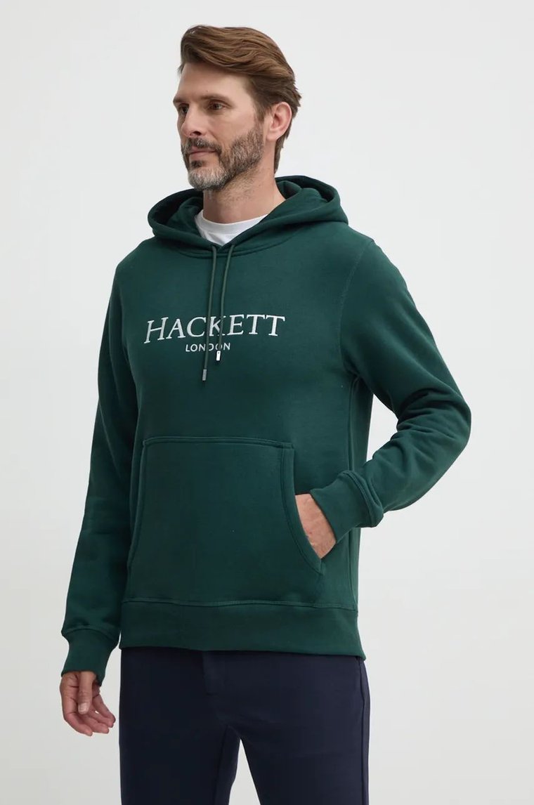 Hackett London bluza męska kolor zielony z kapturem z aplikacją HM581289