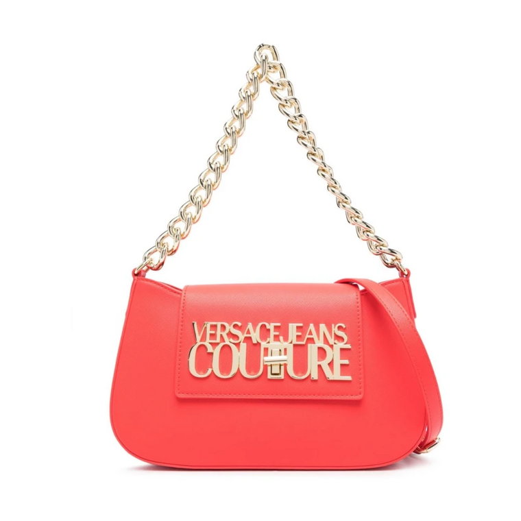 Czerwona torba hobo z łańcuchowym uchwytem Versace Jeans Couture