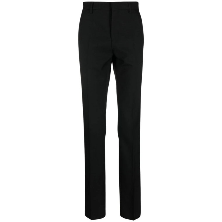 Czarne Spodnie Slim-Fit z Wełny Versace