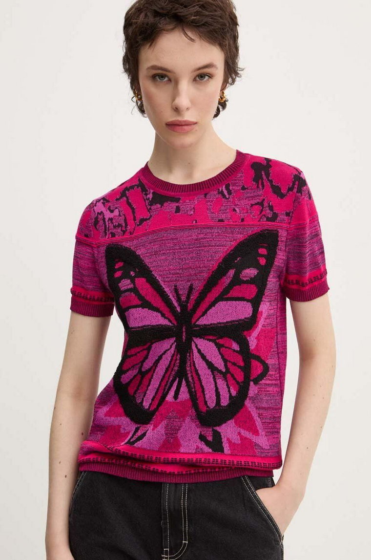 Desigual t-shirt BUTTERFLY damski kolor różowy 24WWTK08