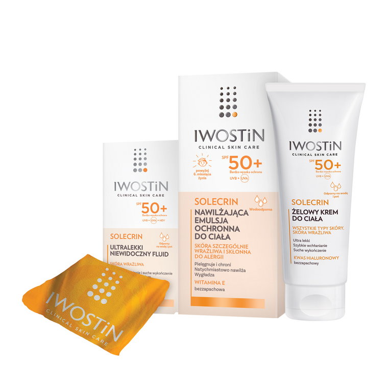 Iwostin Solecrin Zestaw (Emulsja SPF50+ 100ml + Fluid SPF50+ 40ml + Żel-krem SPF50+ 200ml + Ręcznik)