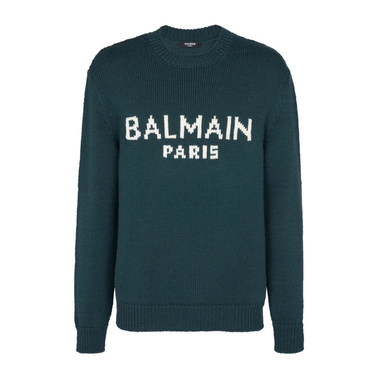 Sweter z wełny merino z kontrastowym logo Balmain