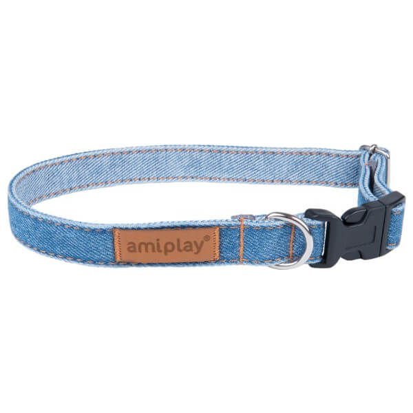 Obroża regulowana dla psa AMIPLAY Denim, niebieska, rozmiar M, 24-40 cm