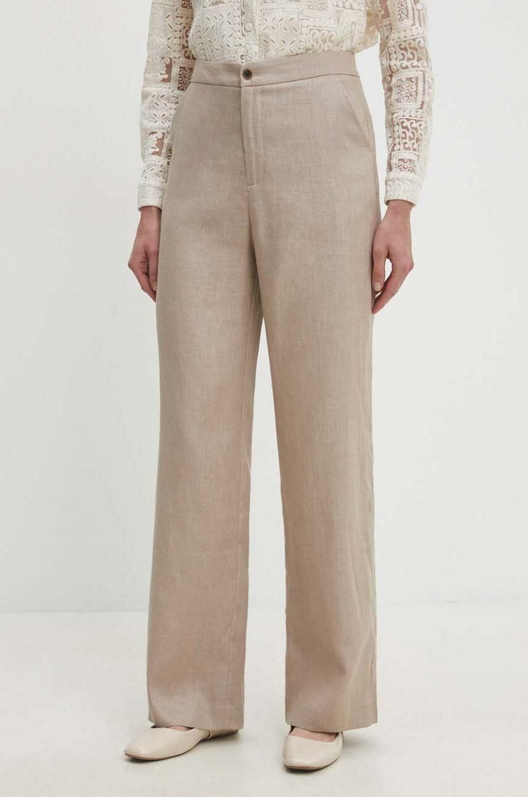 Answear Lab spodnie lniane kolor beżowy szerokie high waist