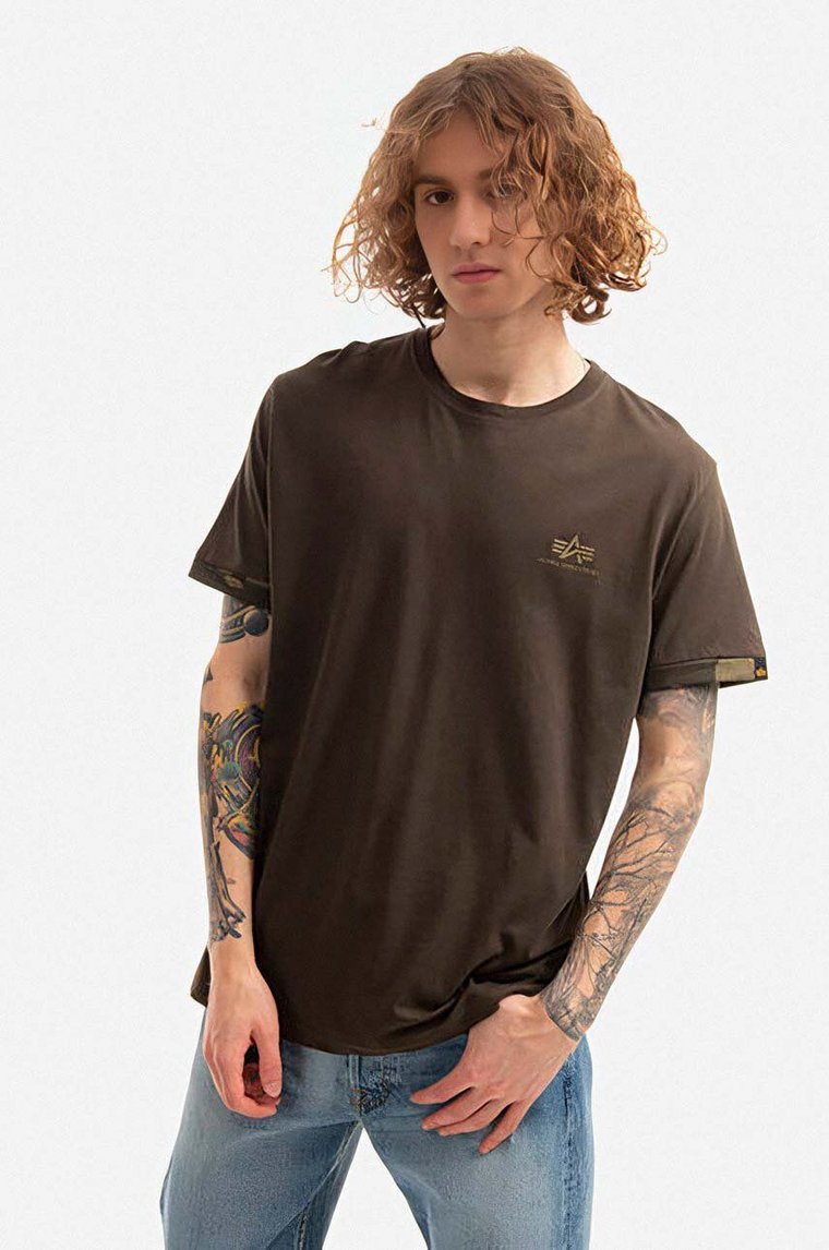 Alpha Industries t-shirt bawełniany kolor zielony gładki 106509.415-ZIELONY