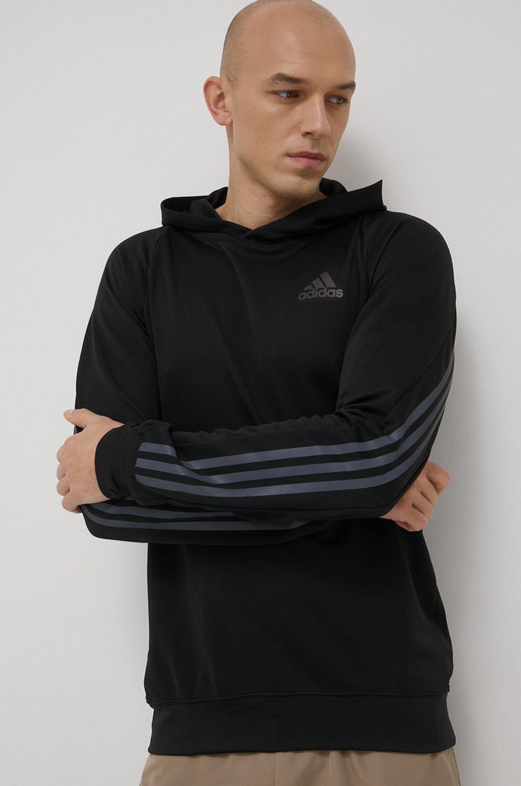 adidas Performance bluza do biegania Run Icon HE2472 męska kolor czarny z kapturem z nadrukiem