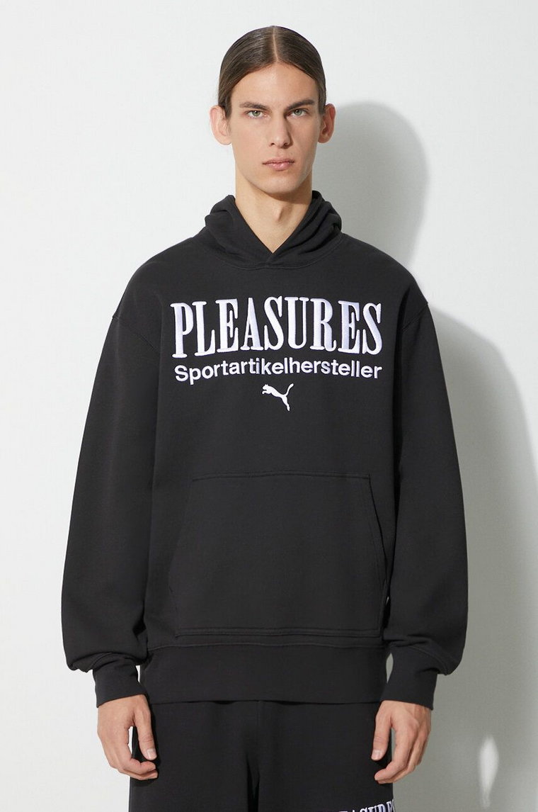 Puma bluza bawełniana PUMA x PLEASURES Graphic Hoodie męska kolor czarny z kapturem z nadrukiem 620879