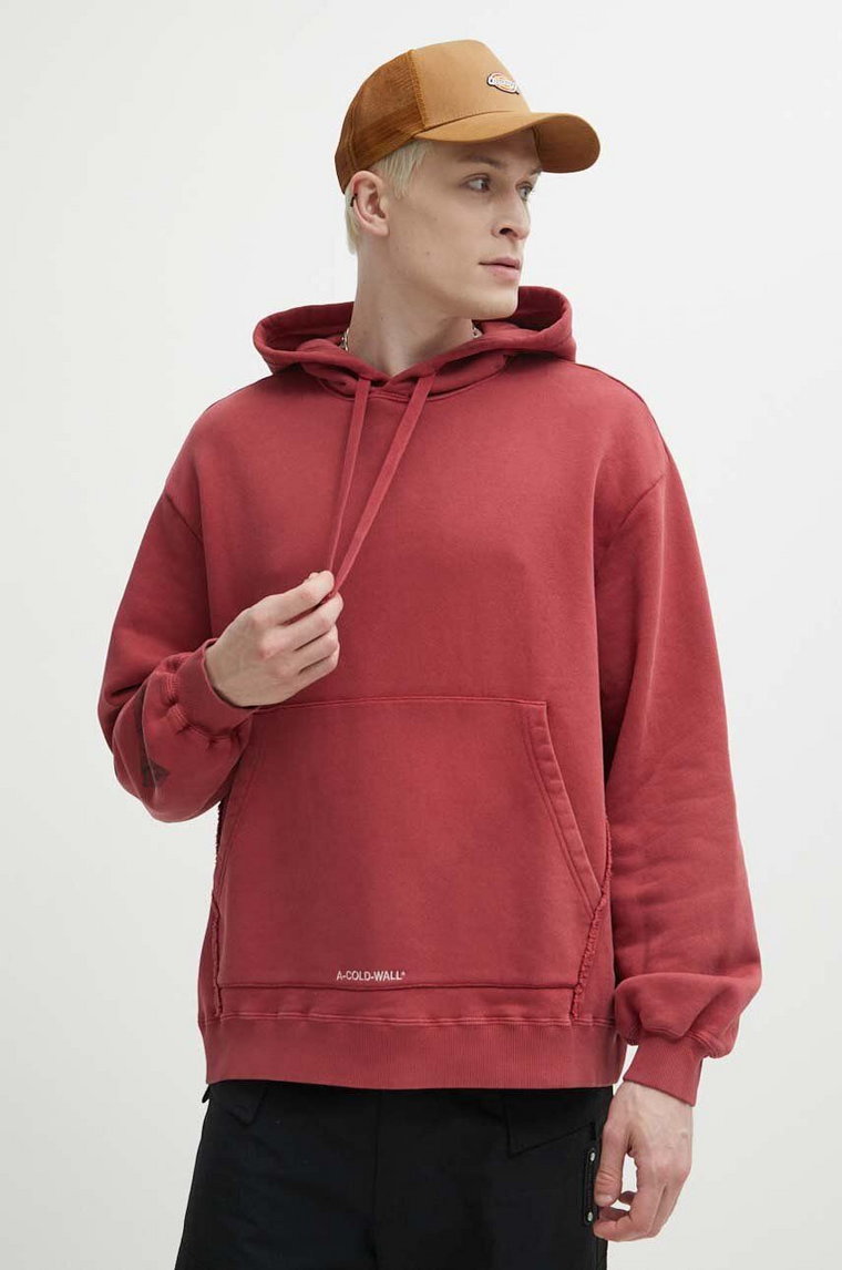 A-COLD-WALL* bluza bawełniana Cubist Hoodie męska kolor bordowy z kapturem z aplikacją ACWMW173