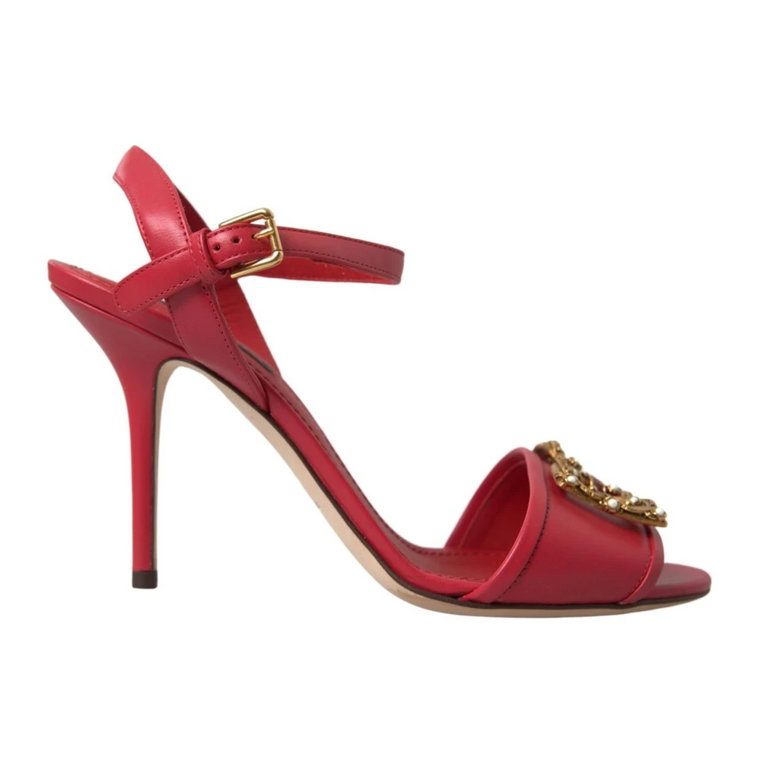 Czerwone Sandały na Szpilce z Paskiem wokół kostki Dolce & Gabbana