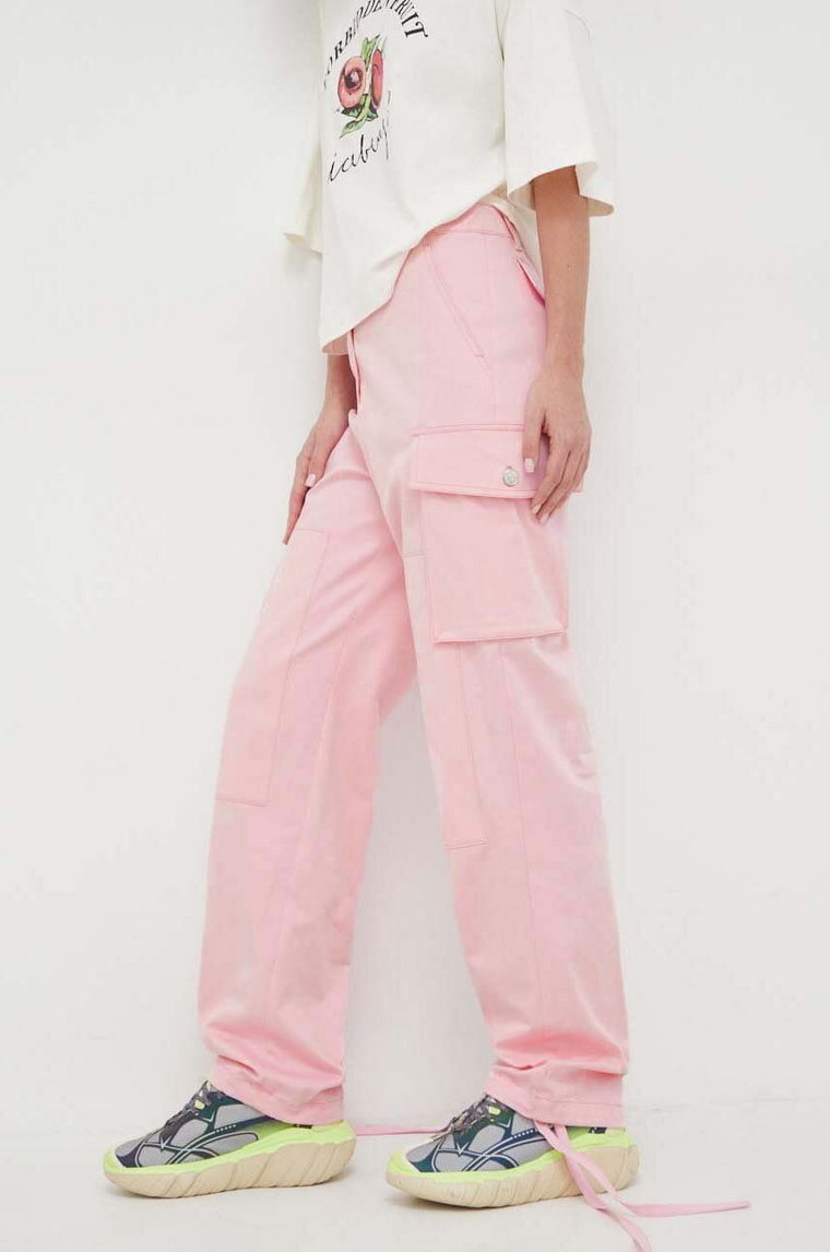 Moschino Jeans spodnie damskie kolor różowy proste high waist