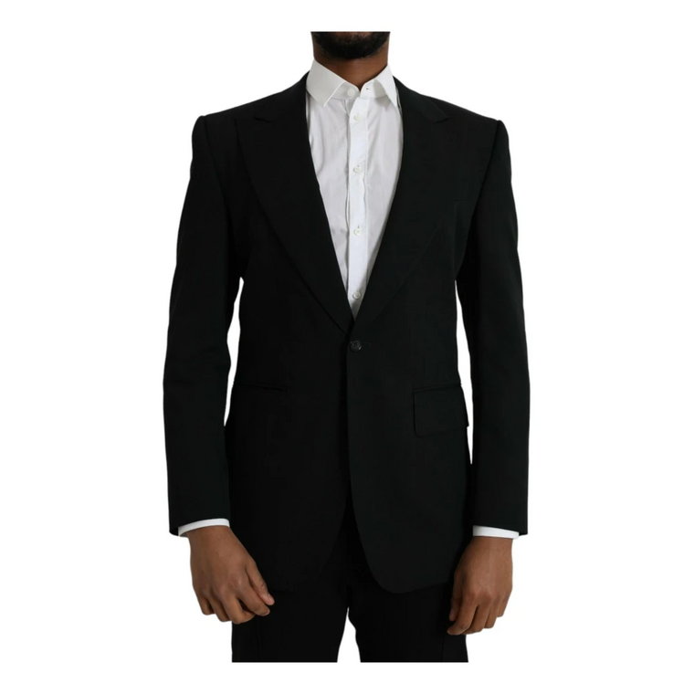 Czarny Wełniany Płaszcz Blazer Dolce & Gabbana