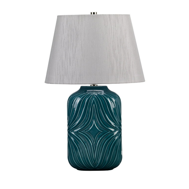 Lampa stołowa porcelanowa turkusowa z szarym abażurem Muse E27 60W Elstead