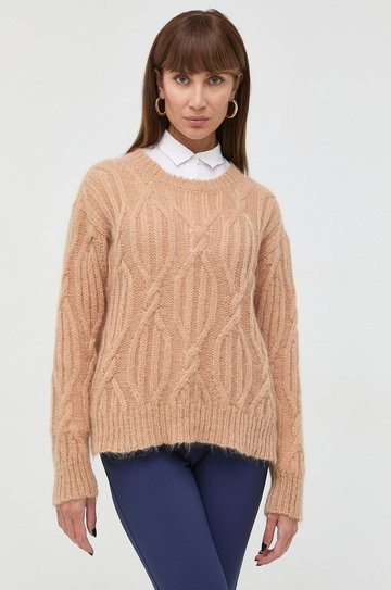 Twinset sweter wełniany damski kolor brązowy lekki