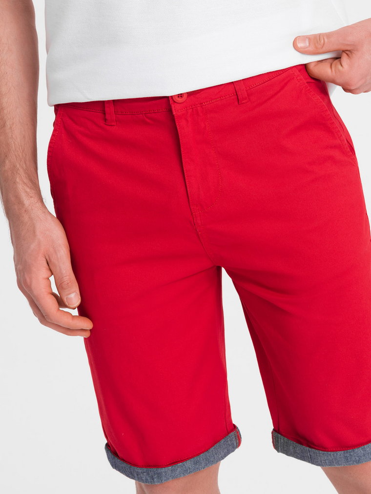 Męskie szorty chinosy z jeansowym wykończeniem - czerwone V1 W421