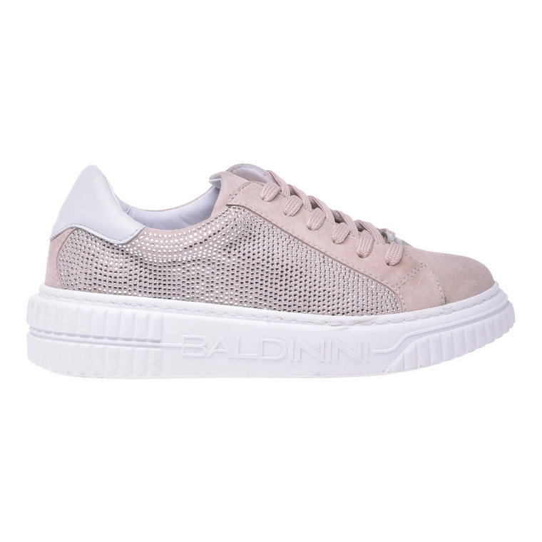 Nude suede tennis sneakers with rhinestones Baldinini