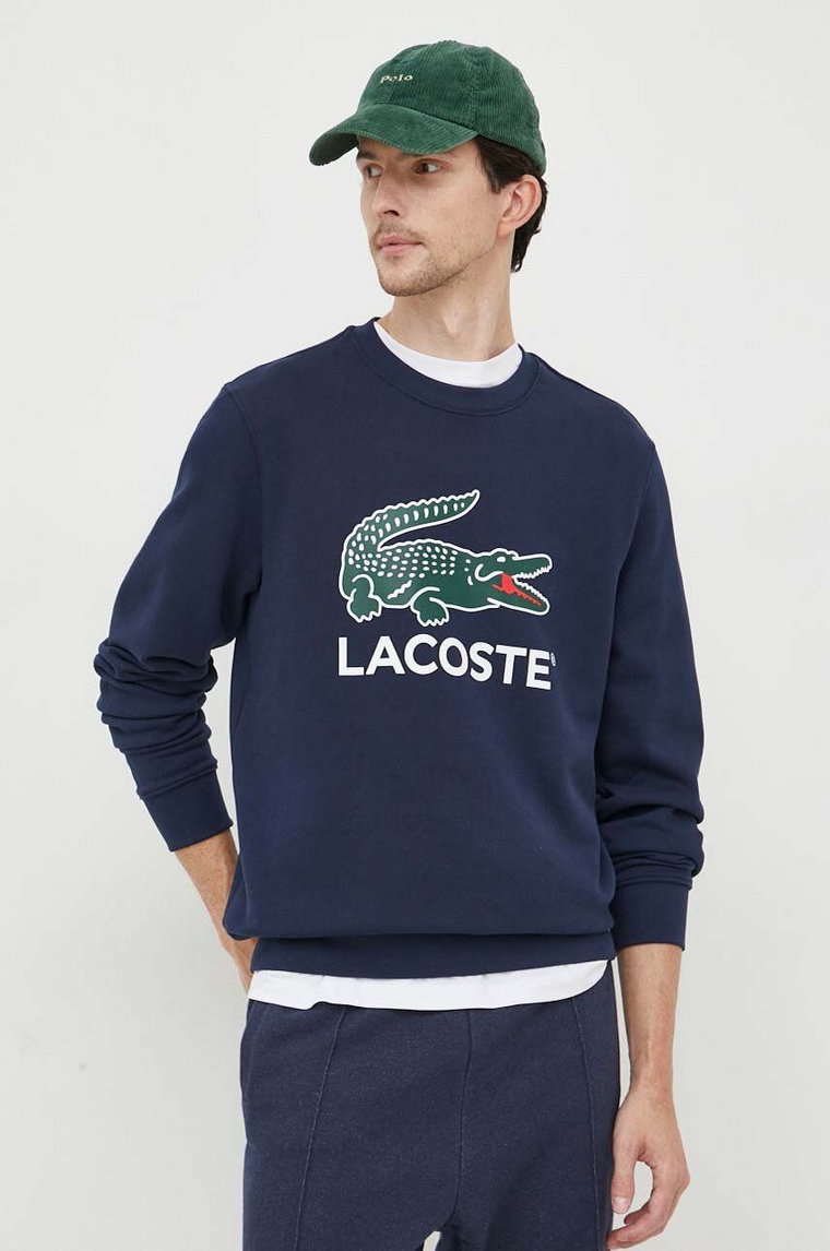 Lacoste bluza bawełniana męska kolor granatowy z nadrukiem