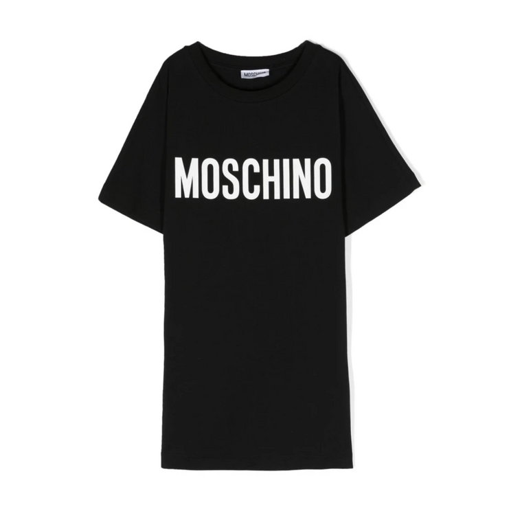 Czarna Sukienka z Logo Moschino