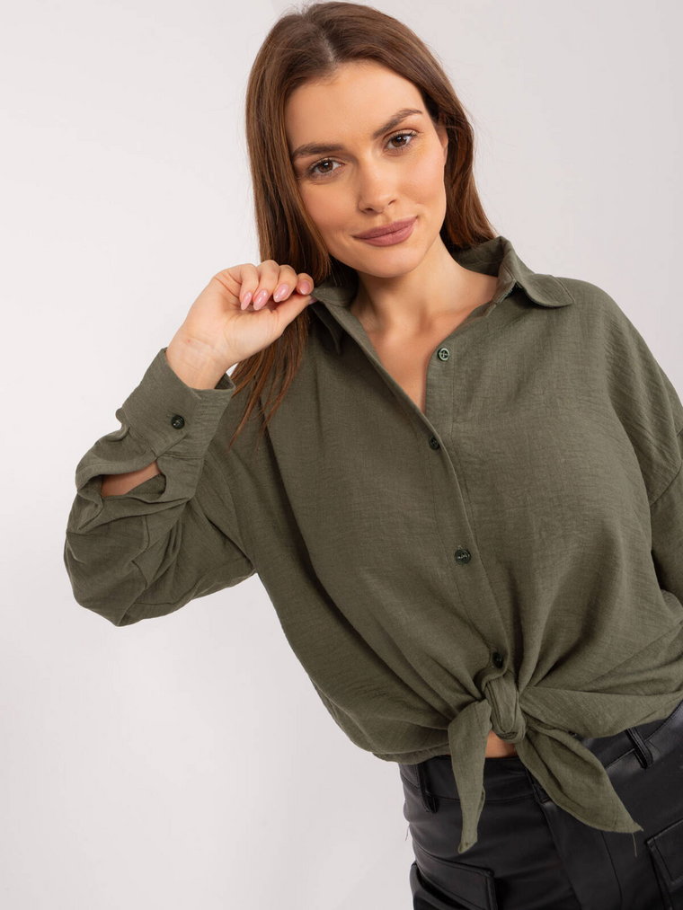 Koszula oversize khaki casual casualowa dekolt kołnierzyk rękaw długi