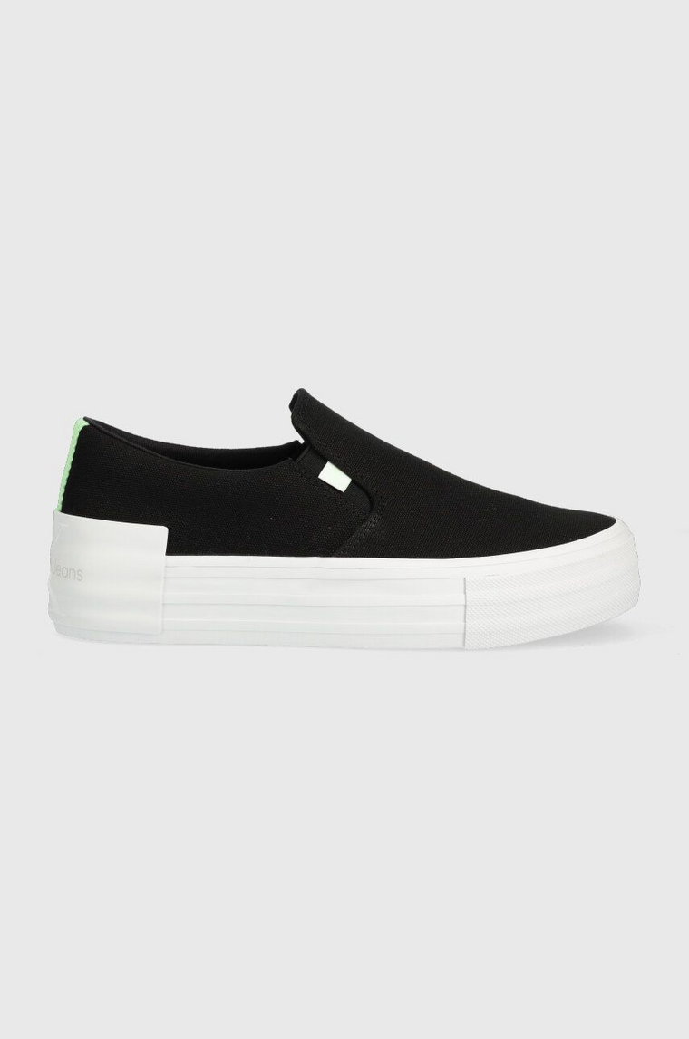 Calvin Klein Jeans tenisówki VULC FLATF BOLD SLIPON FLUO CONT damskie kolor czarny