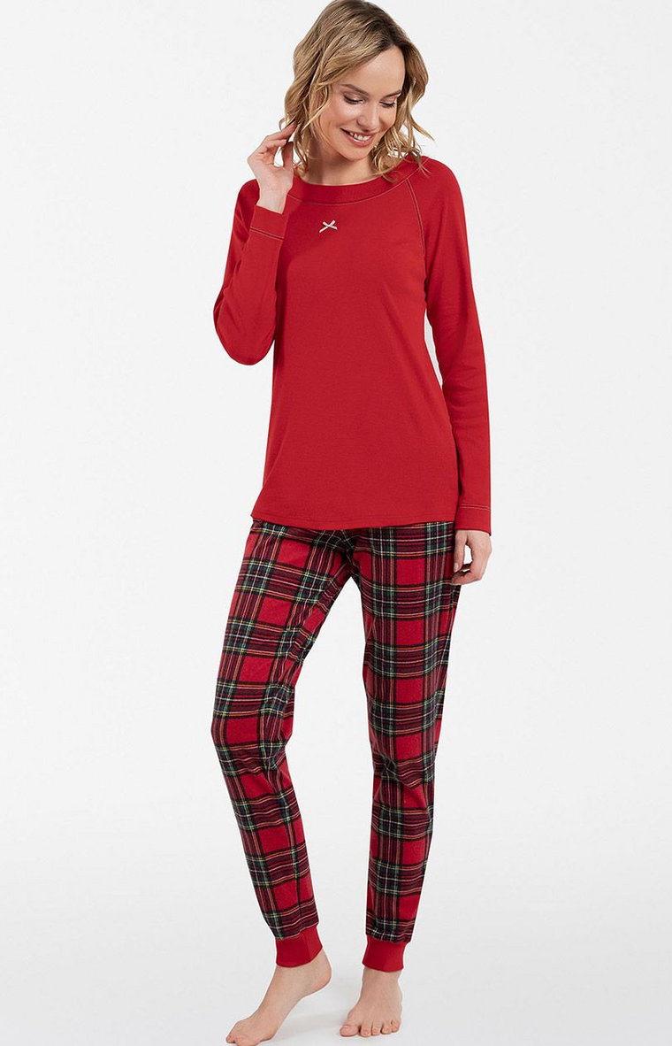 Świąteczna piżama damska czerwona Tess, Kolor czerwony-kratka, Rozmiar M, Italian Fashion